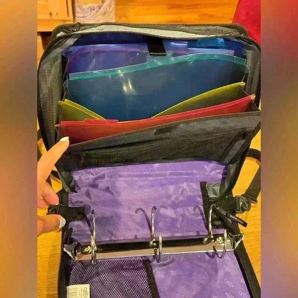 Case It - 2” Zip up Binder Bag w/ internal pockets and shoulder strap- Purple - Picture 3 of 4